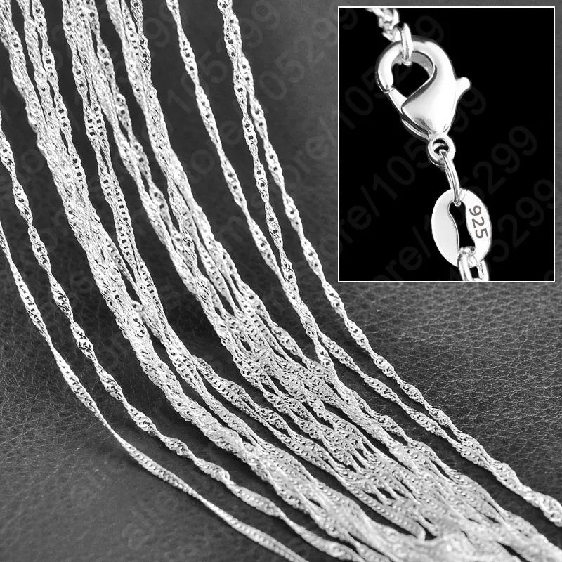 5PCS Promotion Wholesale 925 Sterling Silver Color Beautiful Water Wave Necklace Singapore Chain With Lobster clasps 16"-30" Qme