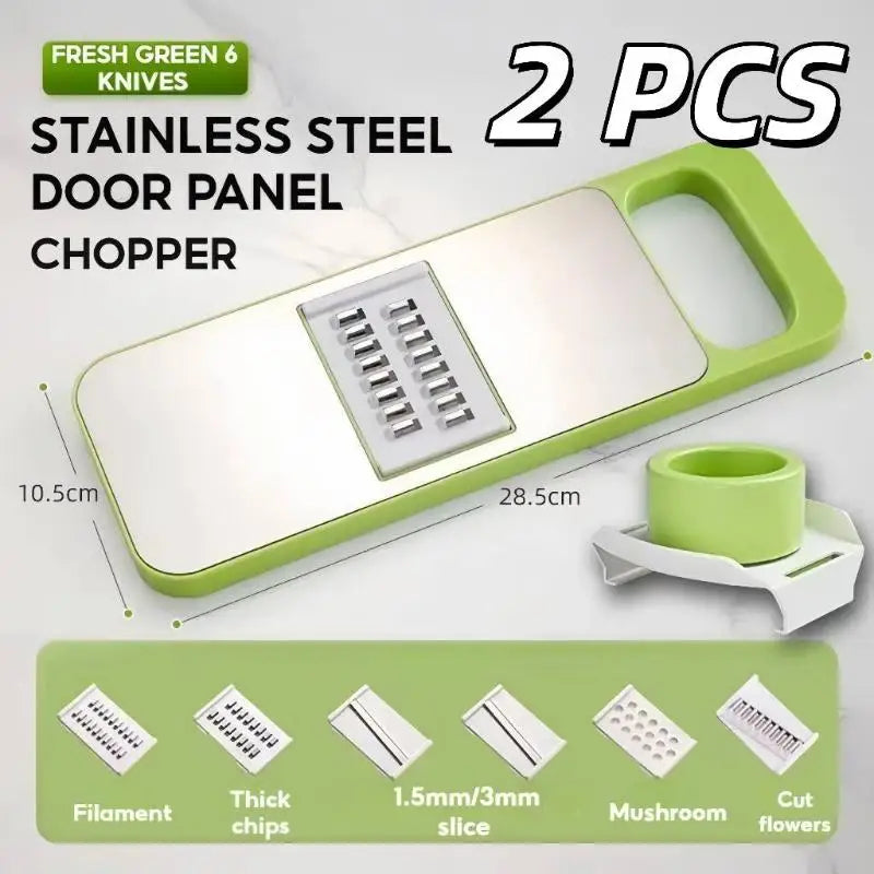 6-in-1 Stainless Steel Vegetable Cutter Multifunctional All-in-1 Qme 2pcs green