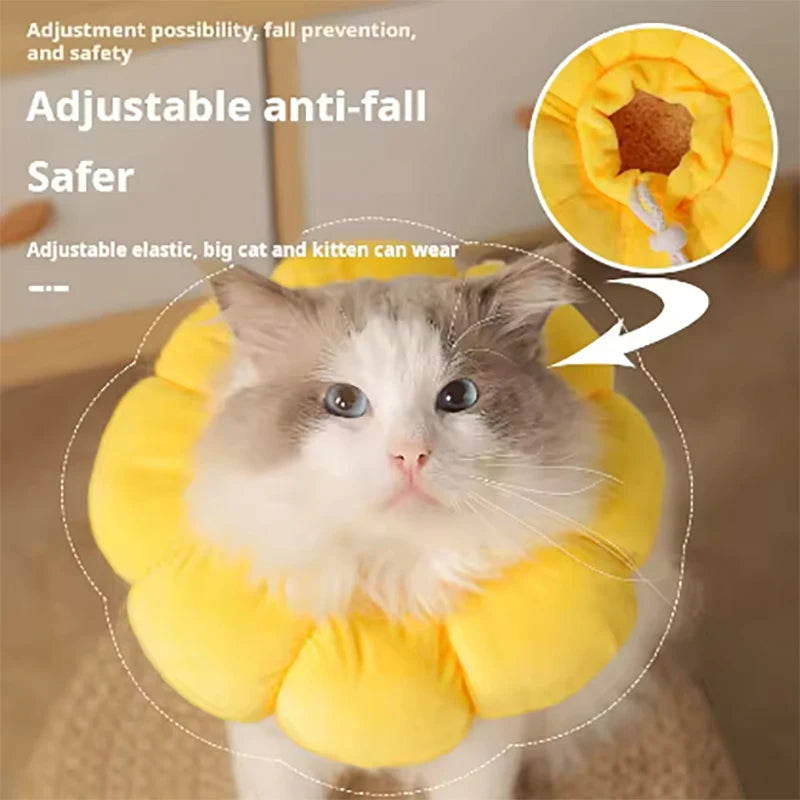 Sunflower Pet Collar Adjustable Anti Bite Surgery Anti Licking Wound Protection Collar Soft Plush Elizabeth Collar Qme