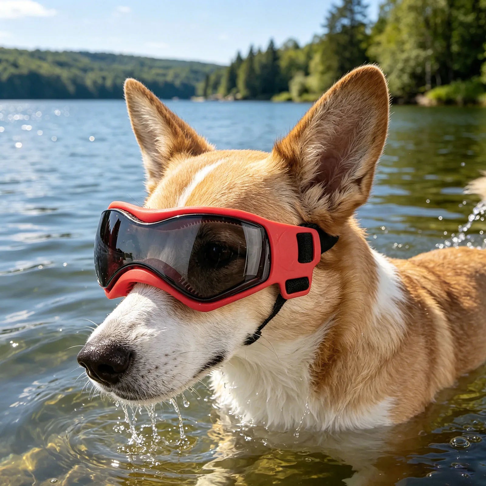 Dog Goggles Dustproof Cycling Eye Protection Sunglass with Adjustable Straps for Motorcycle Driving Bike Riding Hiking Swimming Qme