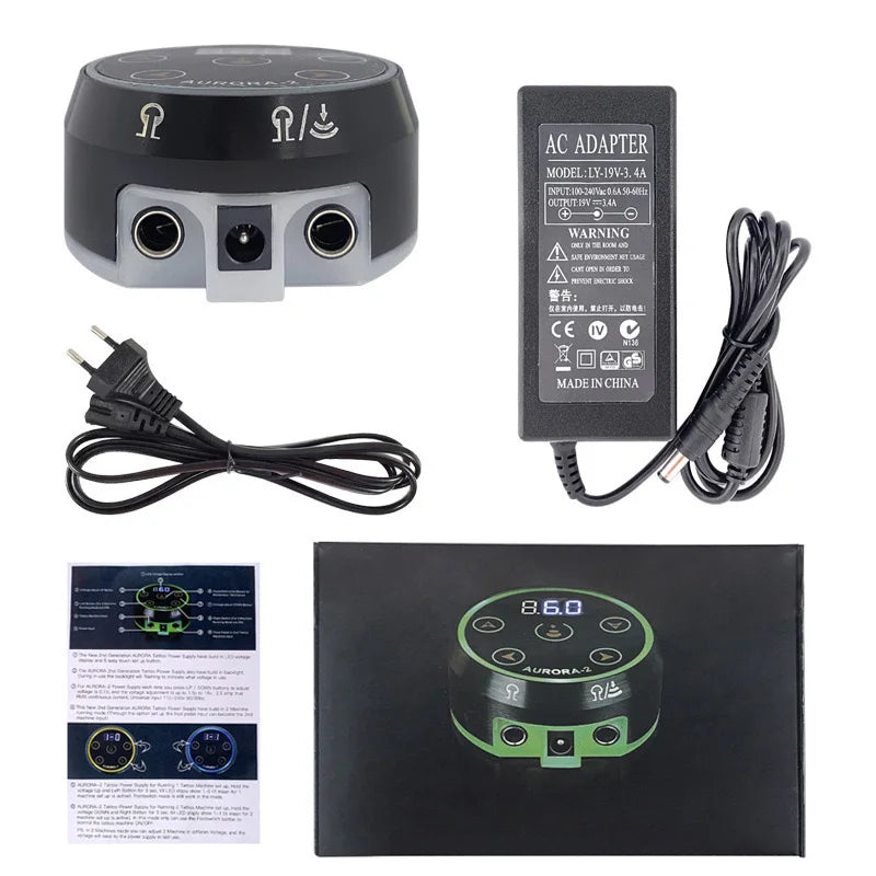 Brand New Mini AURORA LCD Touch Pad Tattoo Power Supply Qme Black EU Cable
