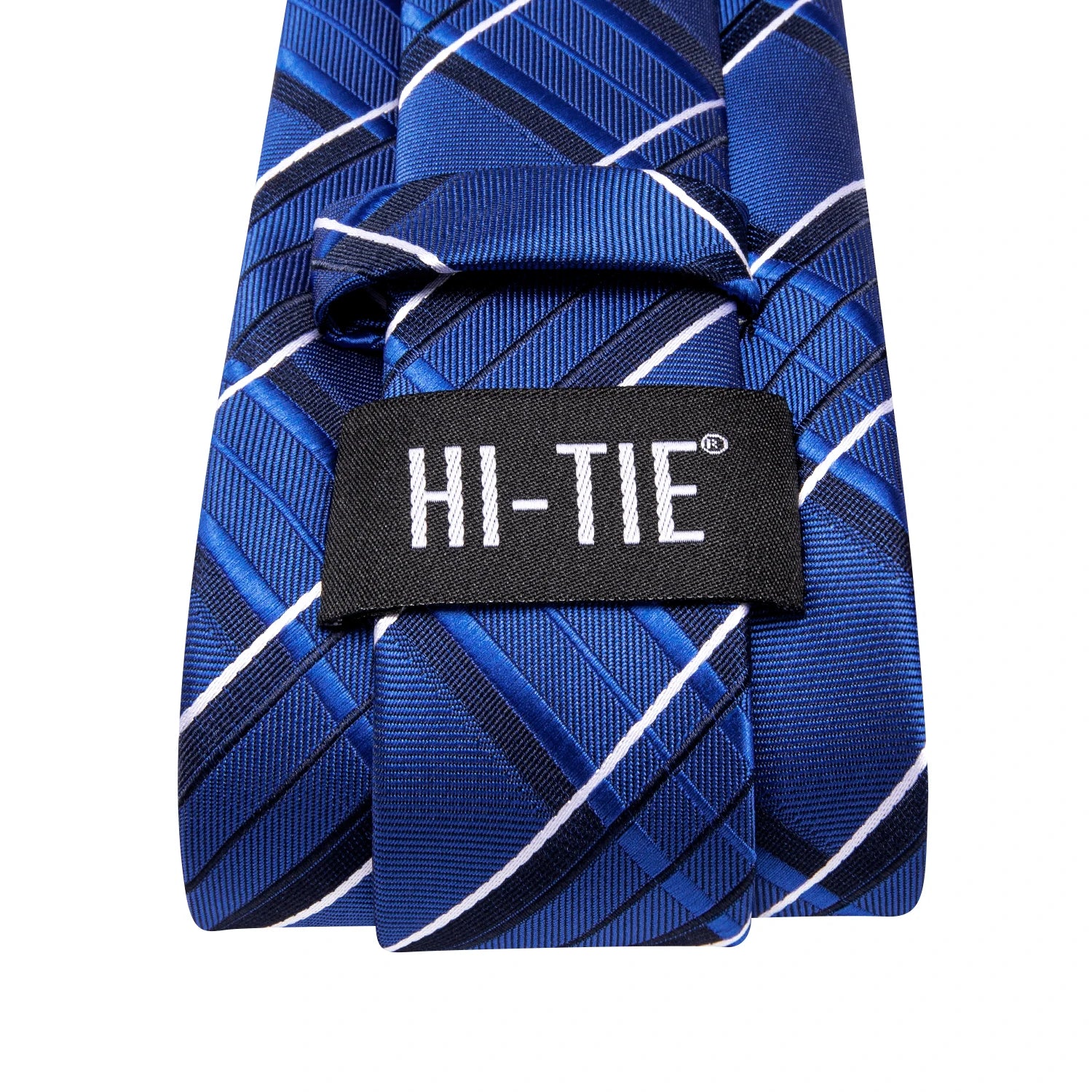 Hi-Tie Navy Blue Striped Plaid Fashion Mens Elegant Tie Handkerchief Cufflinks Set Wedding Party Accessories Gift for Men Gravat Qme