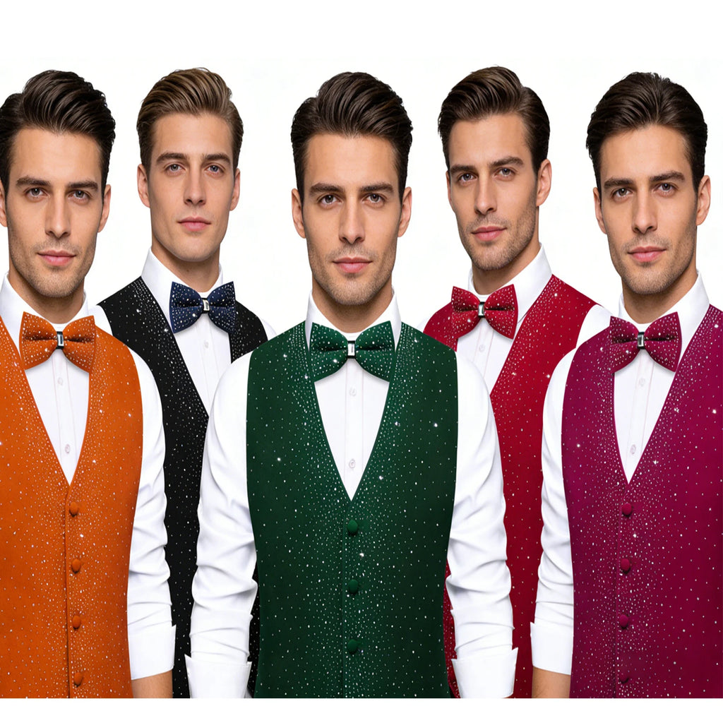 Men's Sparkly Glitter Vest Matching Bow Tie Multi Options Parties Qme