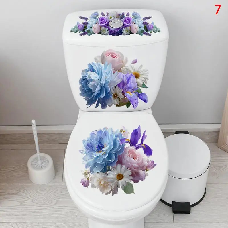 Waterproof Sticker Toilet Cover Bathroom Wall Flower Butterfly Qme 7