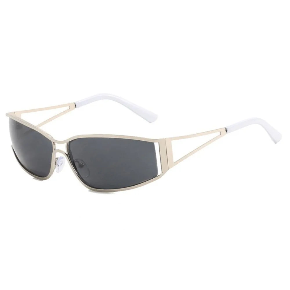 Vintage Y2k Frameless Sunglasses Metal Steampunk Rimless Oval Sunglasses Gradient Solid Color Fashion Shades Driving Qme Silver Grey