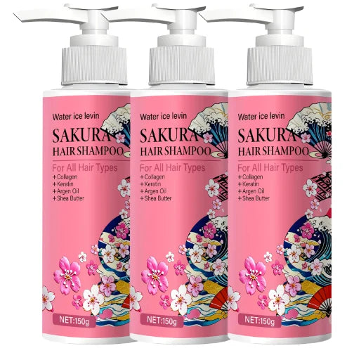 Sakura Hair Shampoo with Collagen & Keratin, Nourishing & Smoothing for All Hair Types, with Argan Oil & Shea Butter. Qme Smoothing & Straightening
