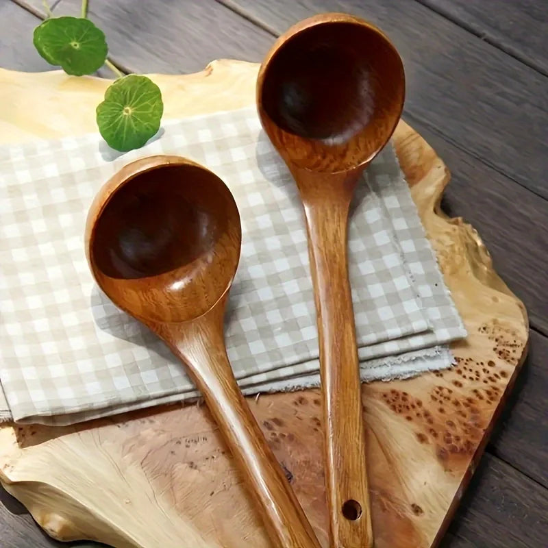 Solid Wood Soup Spoon Long Handle Cooking Ladle Non-scratch Kitchen Utensil Heat Resistant Wooden Serving Spoon for Hot Pot Qme