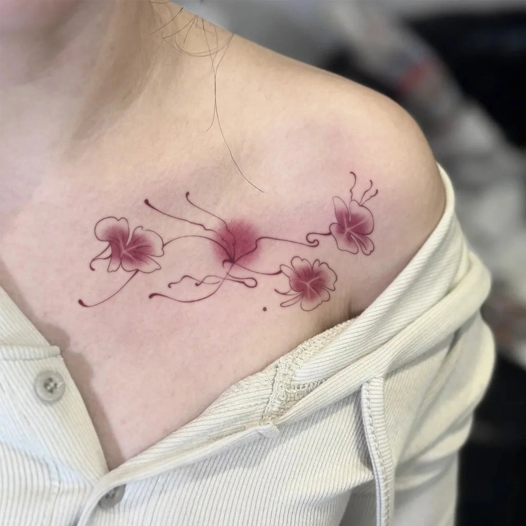 Pink Gradient Flower Temporary Tattoo Sticker, Romantic Waterproof Body Art for Belly & Arm, Fake Tattoo Qme
