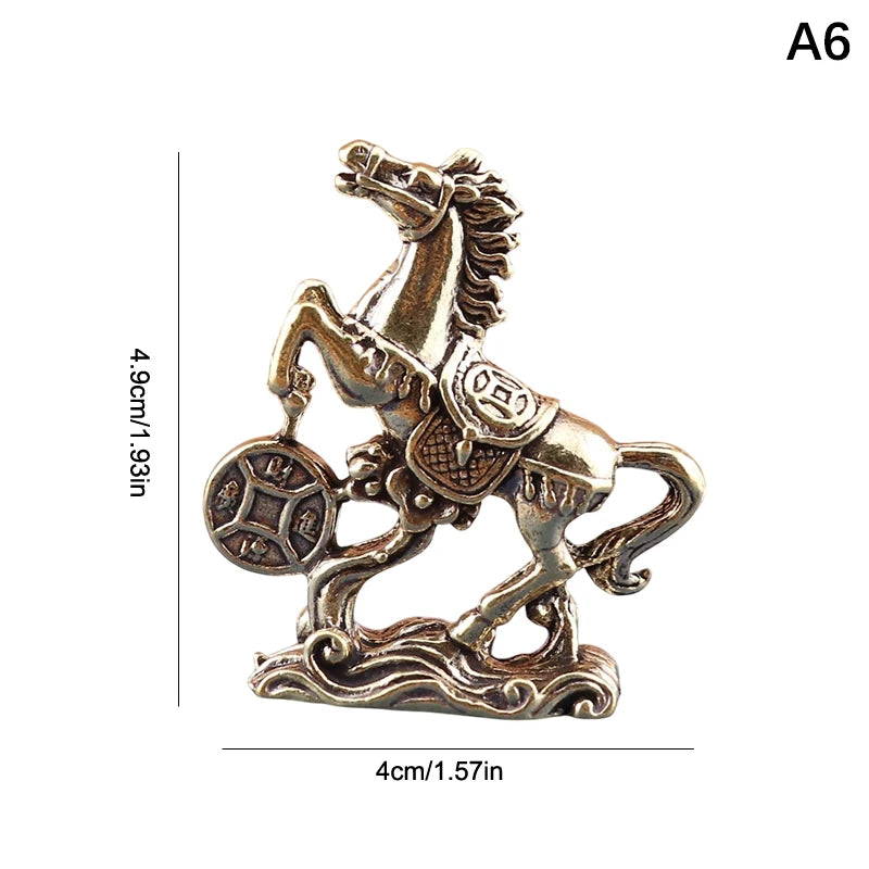 Brass Horse Figurines Chinese New Year Zodiac Horse Ornament Feng Shui Lucky Statue Home Office Desktop Decoration Crafts Qme A6