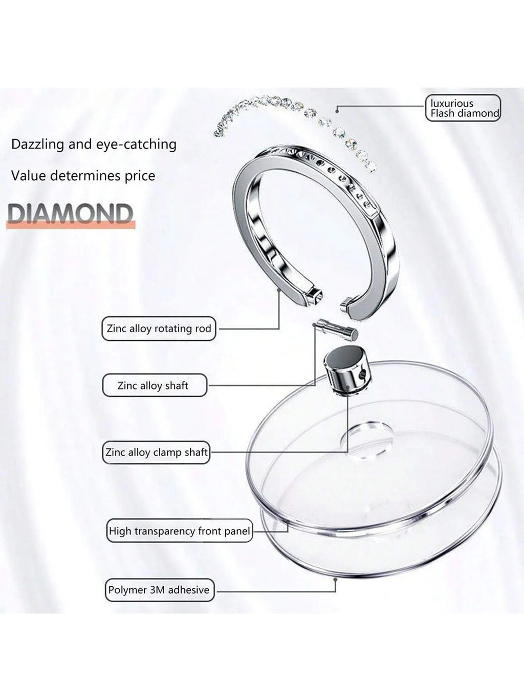 Round Diamond-encrusted Transparent Crystal Decorative Ring Buckle Qme