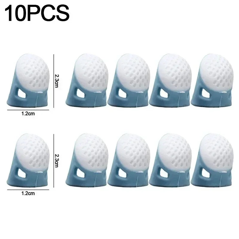 Silicone Anti-slip Sewing Thimbles Sewing Finger Tips Finger Cover Hollowed Protector Sleeve DIY Hand Cross-stitch Sewing Tools Qme 10PCS-Blue