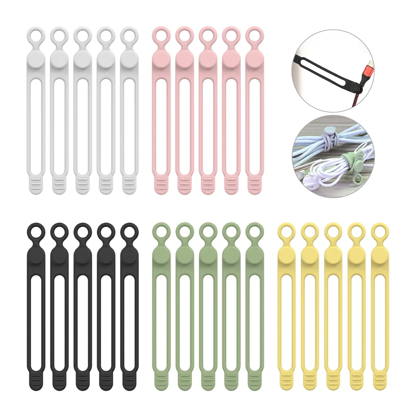 Silicone Cable Ties,Cord Organizer,Cable Straps,Reusable Cord Ties,Travel Cable Organizer ,Cute Elastic Tie, Wire Ties Qme Multicolor 25pcs