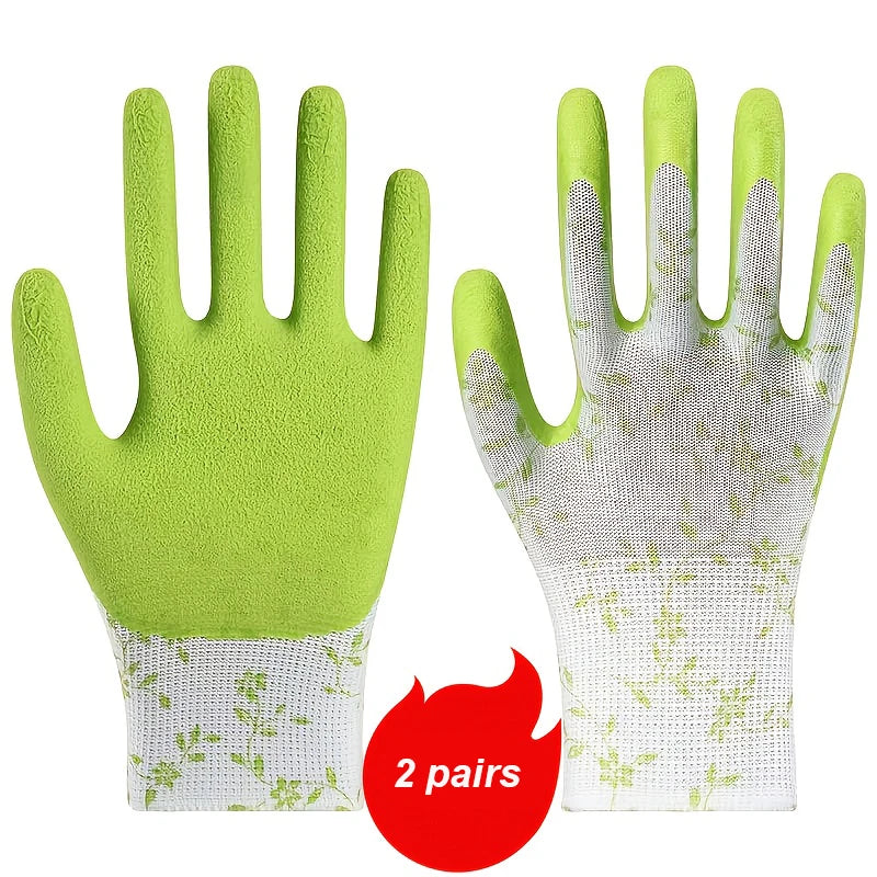 2 pairs of nylon gardening gloves, women's gloves, suitable for garden planting, digging and weeding, multi-purpose gloves Qme 2 pairs Green Size fits all