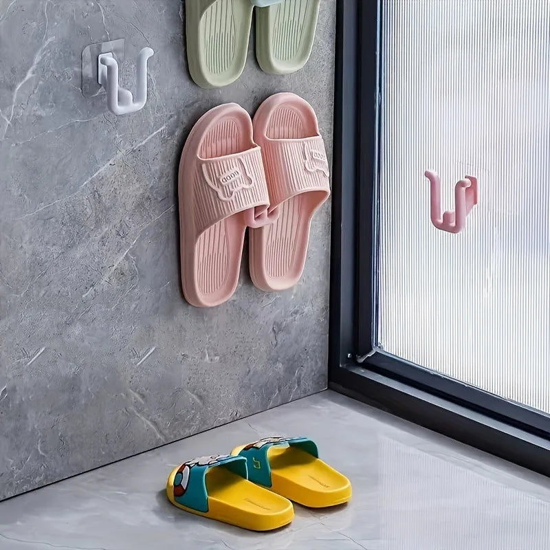 4Pcs Self Adhesive Slipper Rack - Waterproof, Wall Mounted Shoe Hook for Bathroom, Kitchen and Bedroom Decorations, Space Saving Qme