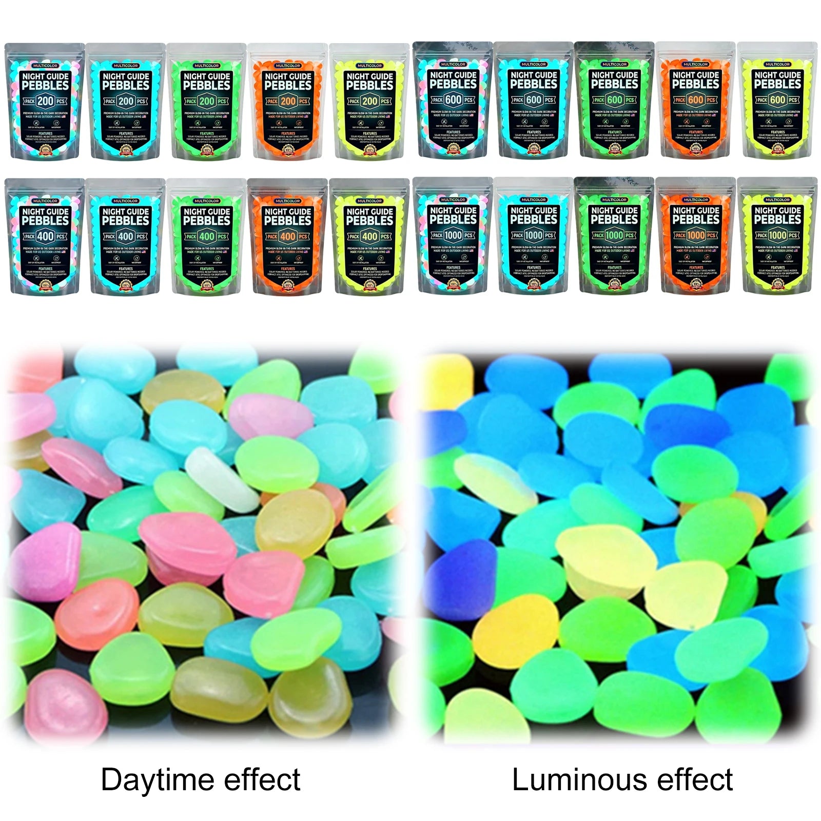 200-1000 Pcs Luminous Rock Stone Luminous Dark Garden Pebbles for Sidewalk Fish Tank Decoration, Aquariums, Fish Tanks Loom Qme