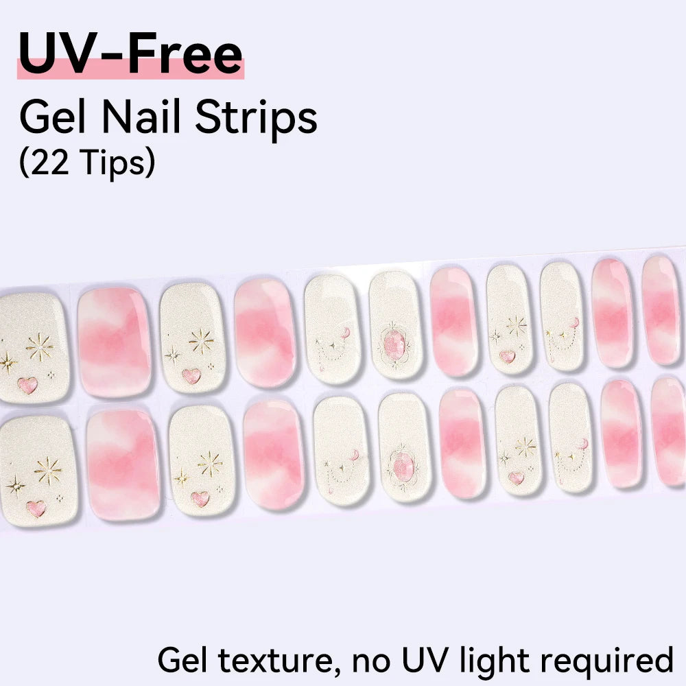 22Tips French Red Heart Kiss UV-Free Gel Nail Stickers Glitter Flower Qme BSA-0351