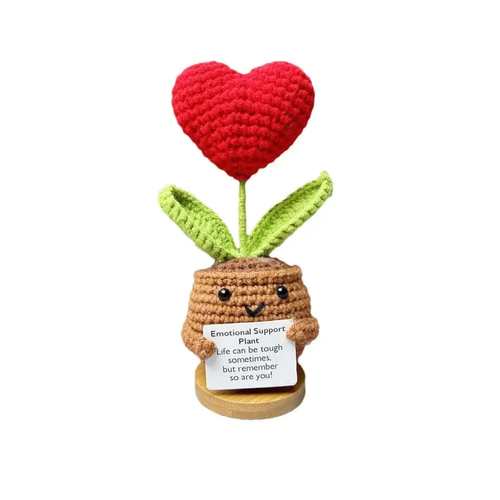 1PC Positive Energy Heart Flower Hand-woven Dolls Home Room Decor Hug Pocket Knitting Doll Positive Card Desktop Ornament Gifts Qme Red heart No Base