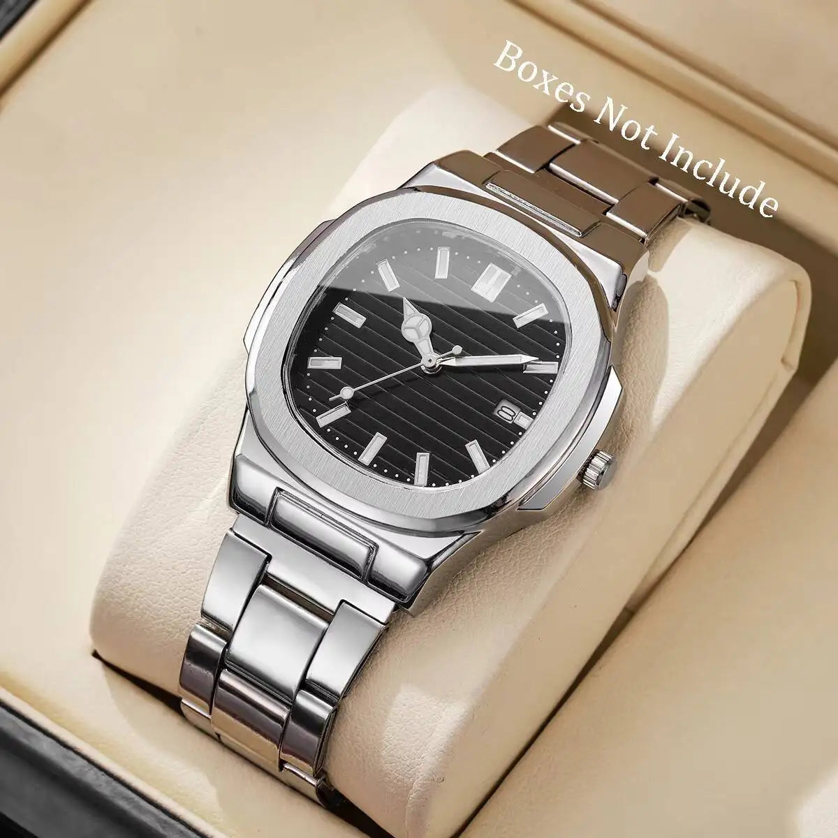 2026 2026 new square sports calendar steel band watch men's steel band quartz watch Qme Black Without Box