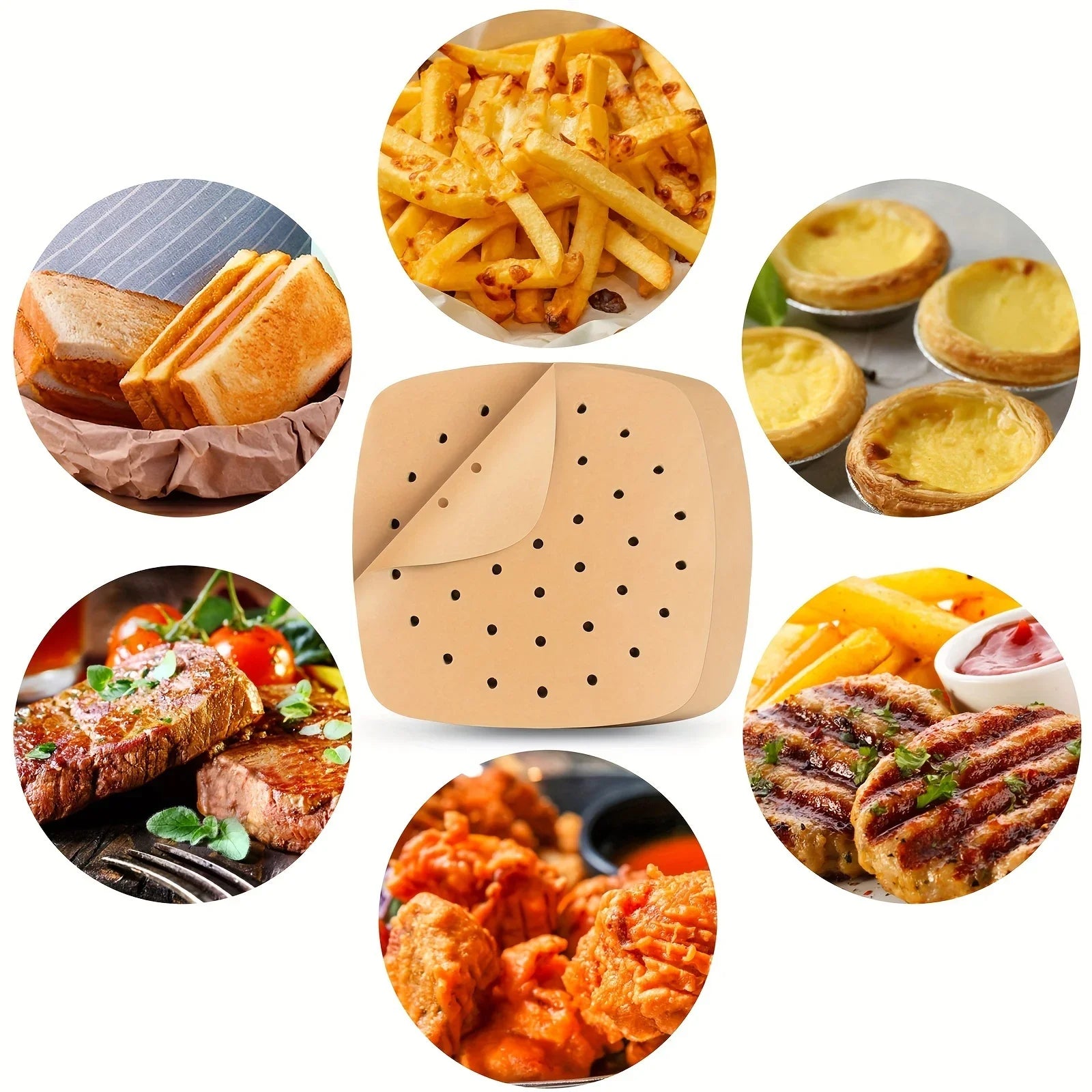 50pcs/100pcs, Air Fryer Liners, Square Air Fryer Disposable Paper Liner, Perforated Parchment Paper Sheets For Baking, Qme