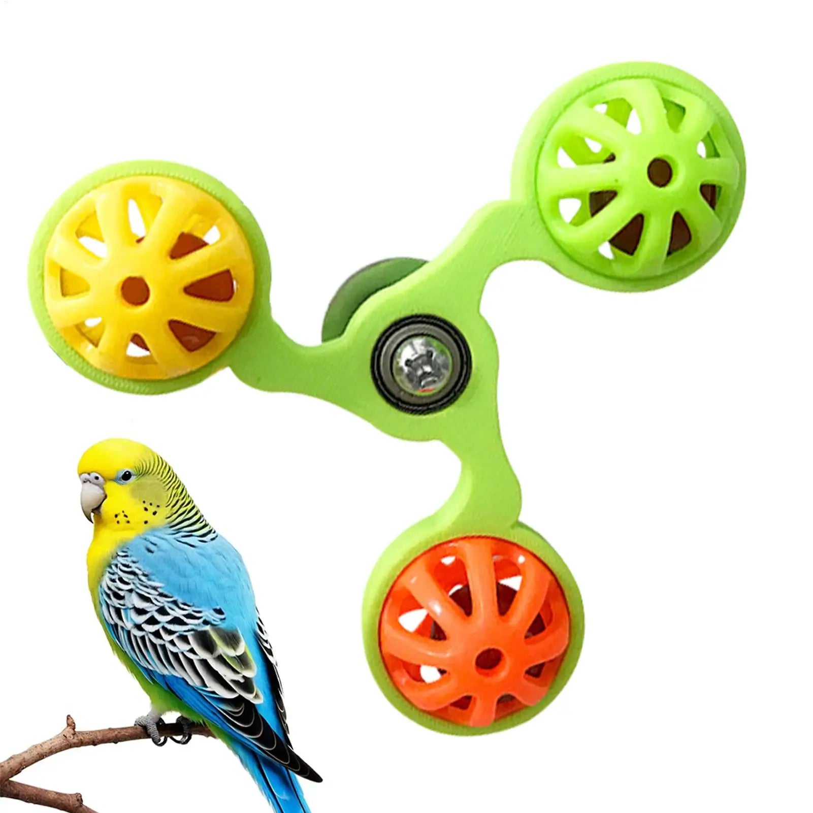 Bird Toys Fun Rotating Windmill with 3 Bells Bird Cage Toys for Parakeet Conure Cockatiel Lovebird Enrichment Play Chewing Qme