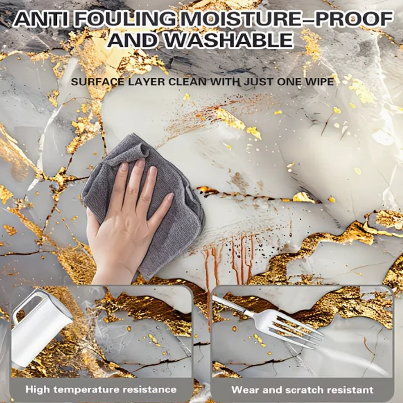 Self Adhesive Anti Scald Marble Kitchen Backsplash Sticker Waterproof Heat Resistant Oil Proof Easy Clean Wall Decal Qme
