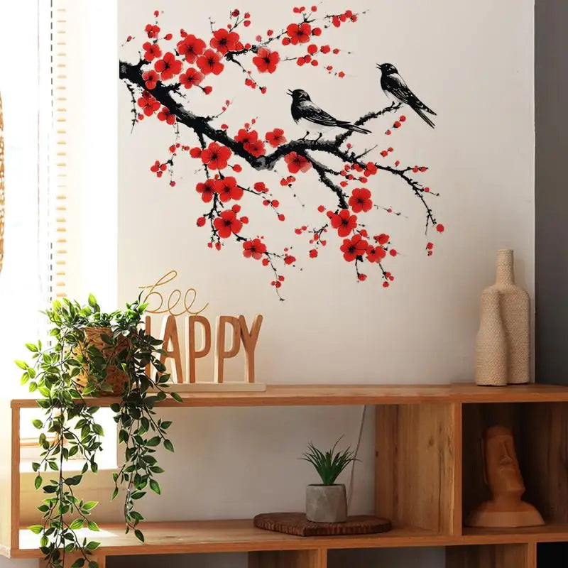 Living Room Home Decoration Decal Ink Chinese Sakura Japanese Cherry Qme