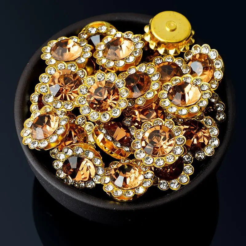 10/12mm Round Crystal Glass Sewing Stone Glue-on Claw Rhinestones Gold Base Button Sew On Rhinestones For Diy Clothes Crafts Qme I 12MM