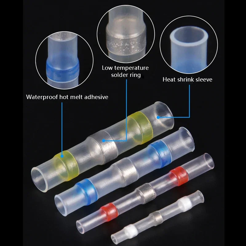 50-300Pcs Waterproof Heat Shrink Tube With Solder Insulated Electrical Wire Terminal Butt Splice Solder Electric Connector Set Qme