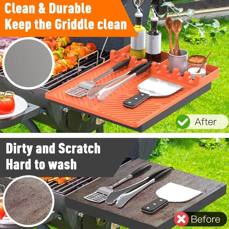 Heat Resistant Silicone Grill Tool Holder Mat Side Shelf Drip Pad Qme