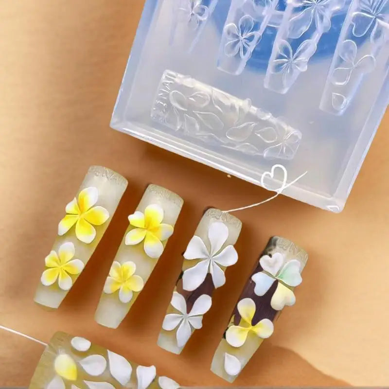 3D Silicone Nail Art Carving Mold Hibiscus Floral Five-petal Blossom Qme