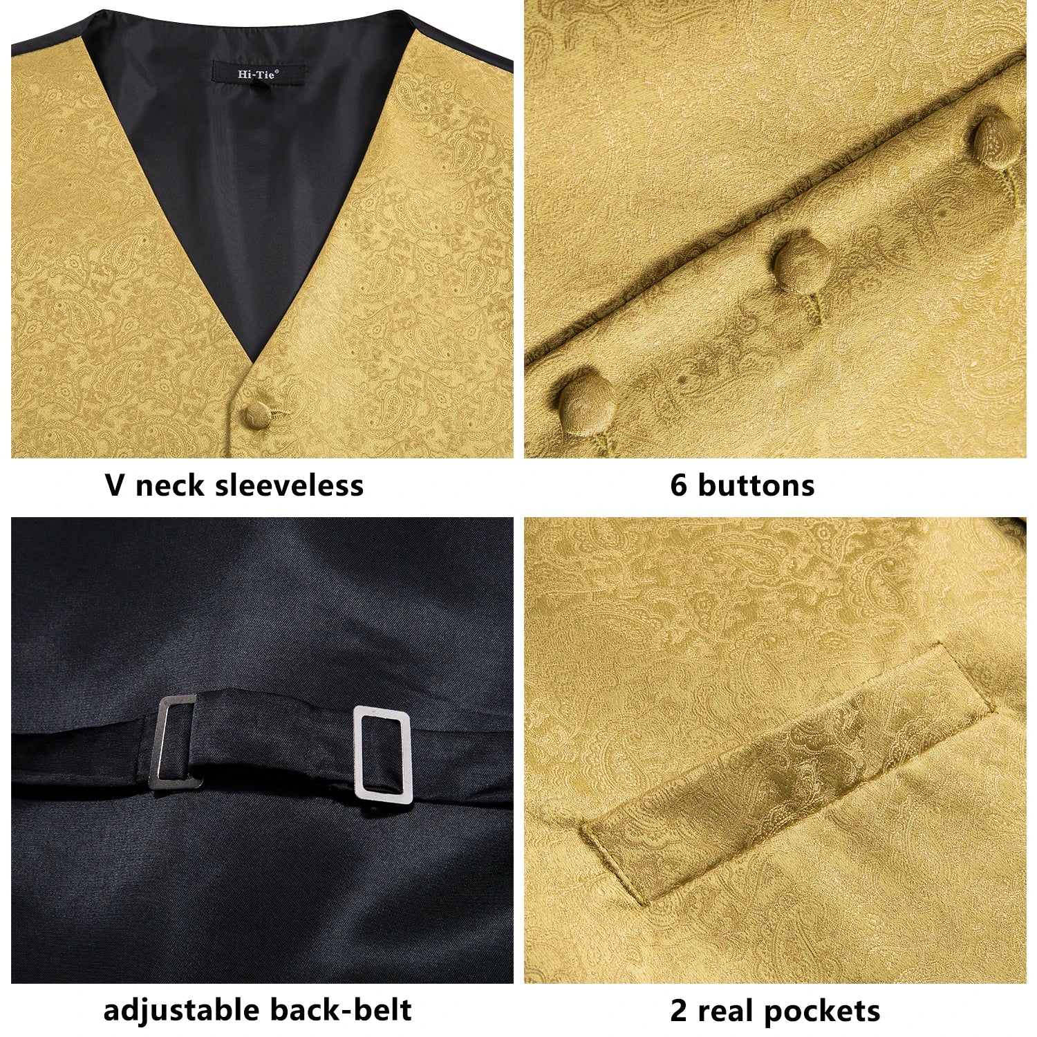 Luxury Gold Mens Suit Vest Red Blue Green Yellow Waistcoat Tie Bowtie Qme