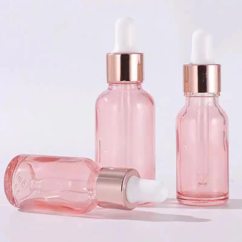 Dropper Bottles Refillable 5- Rose Lid Cosmetic Container Pink Glass Qme