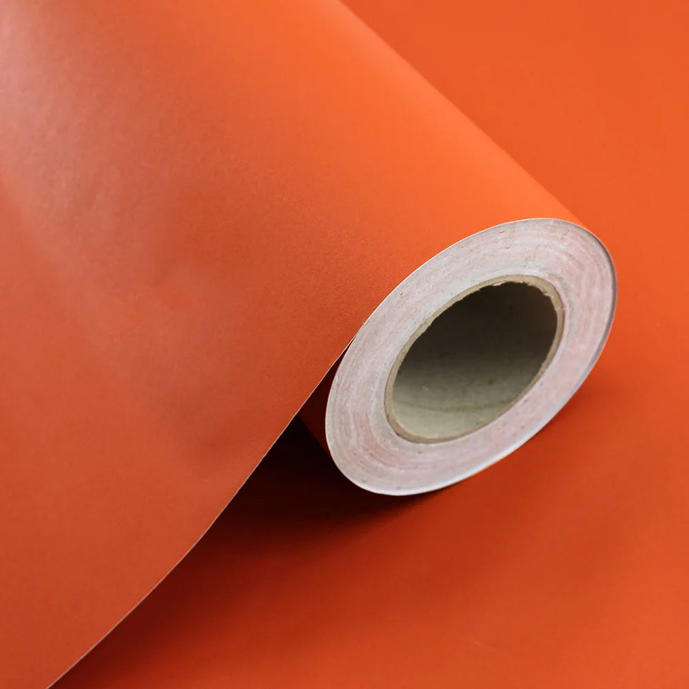 Solid Peel Stick Wallpaper Vinyl Colored Wall Paper Self Adhesive PVC Qme Matte Orange 5mx55cm(16ftx21in)