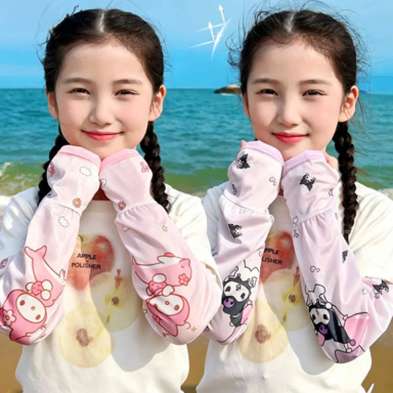 Hello Kitty Kuromi Sun Protection Arm Sleeves—Breathable Cooling Arm Sleeves for Students—UV-Protective Cooling Silk Arm Sleeves Qme