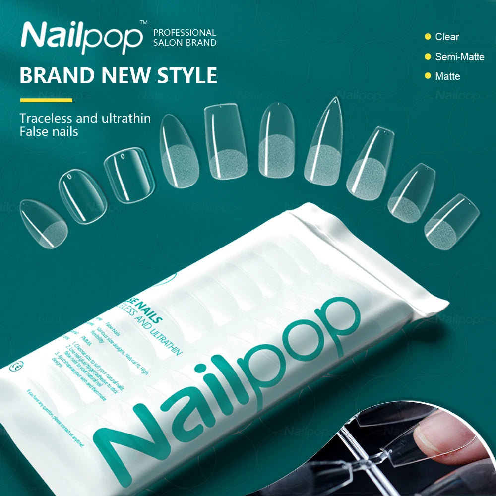 NAILPOP False Nails Acrylic Press Coffin Artificial Clear Fake Nail Qme