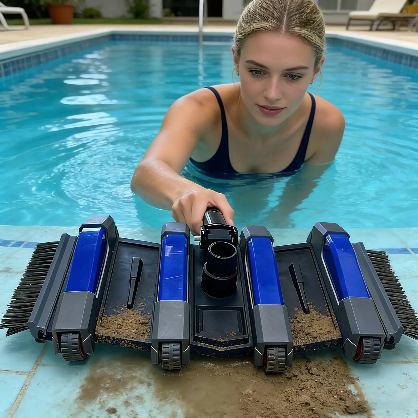 Manual Pool Vac Head 14-inches Heavy-duty In-ground Parts Wheels Qme