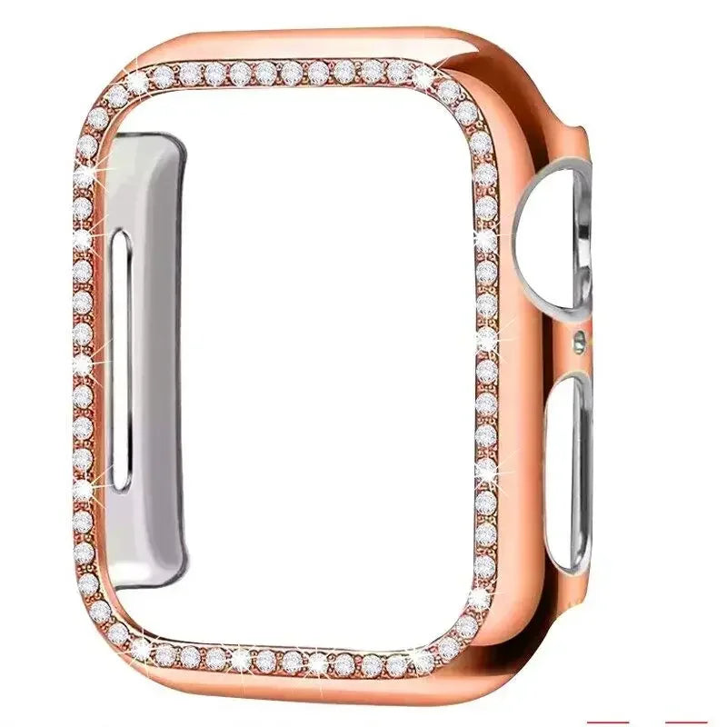 Diamond Case For Apple Watch Cover 9 8 7 41mm 45mm 44mm 40mm Bling Bumper Protector Shell For iWatch Series 8 3 4 5 6 SE Qme Rose Gold A 40mm