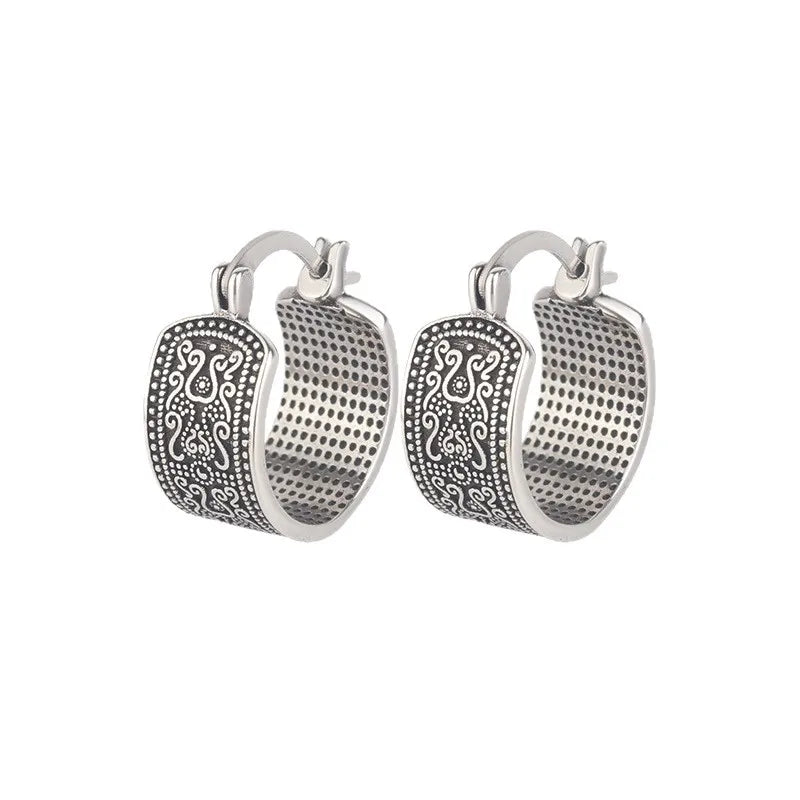 925 Sterling Silver Textured Flower Earrings for Women Gothic Vintage Simple Trendy Hypoallergenic Jewelry Party Accessories Qme A