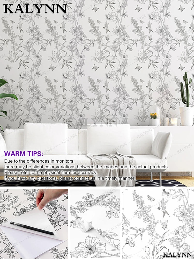 Floral Wall Stickers Self Adhesive Removable Wallpaper Vinyl Contact Qme Swallows and Flowers 16FTx17in(5mx45cm)