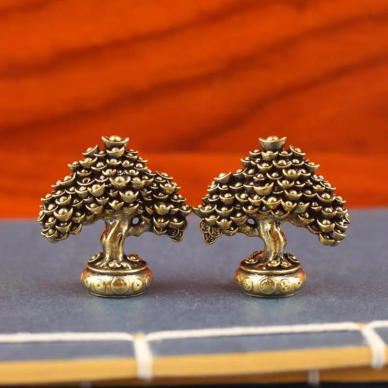 Brass Fortune Tree Ornaments Potted Ingot Living Room Office Retro Qme