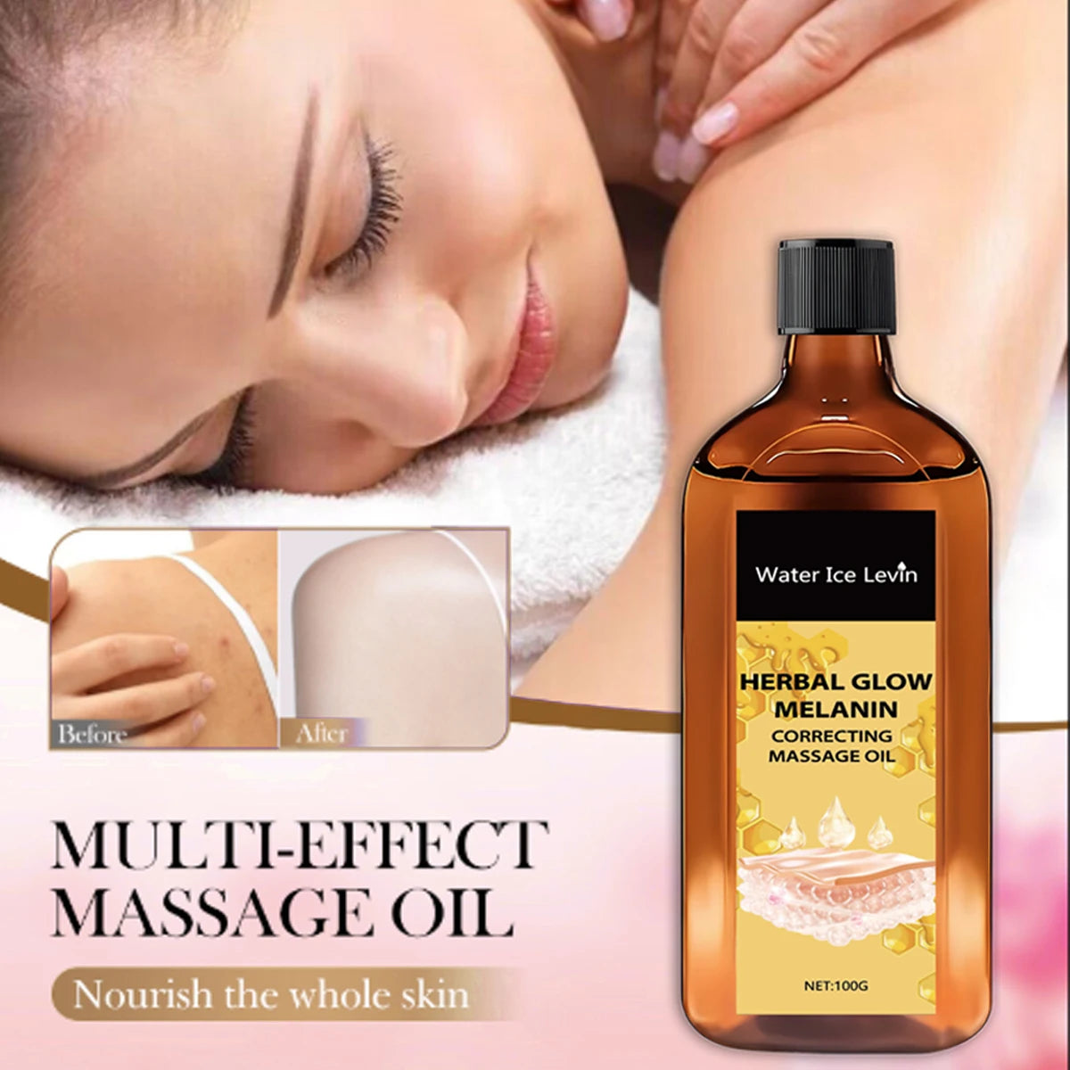 Herbal Glow Melanin Correcting Massage Oil with Bee Venom & Vitamin C - Brightening & Deeply Moisturizing for All Skin Types Qme