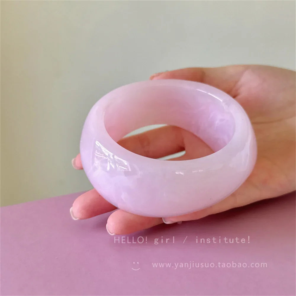 Fashion Colorful Irregular Resin Bangle Bracelet for Women Simple Retro Wide Edged Geometric Bracelet Casual Accessory Bangle Qme fen