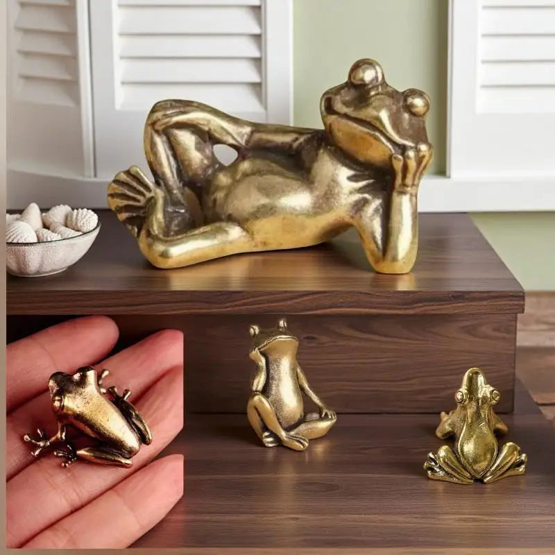 Retro Brass Mini Frog Miniatures Figurines Vintage Animal Figurine Qme