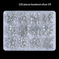 120 Iridescent Aurora Bow Nail Charms Clear Storage Box Perfect DIY Qme Silver