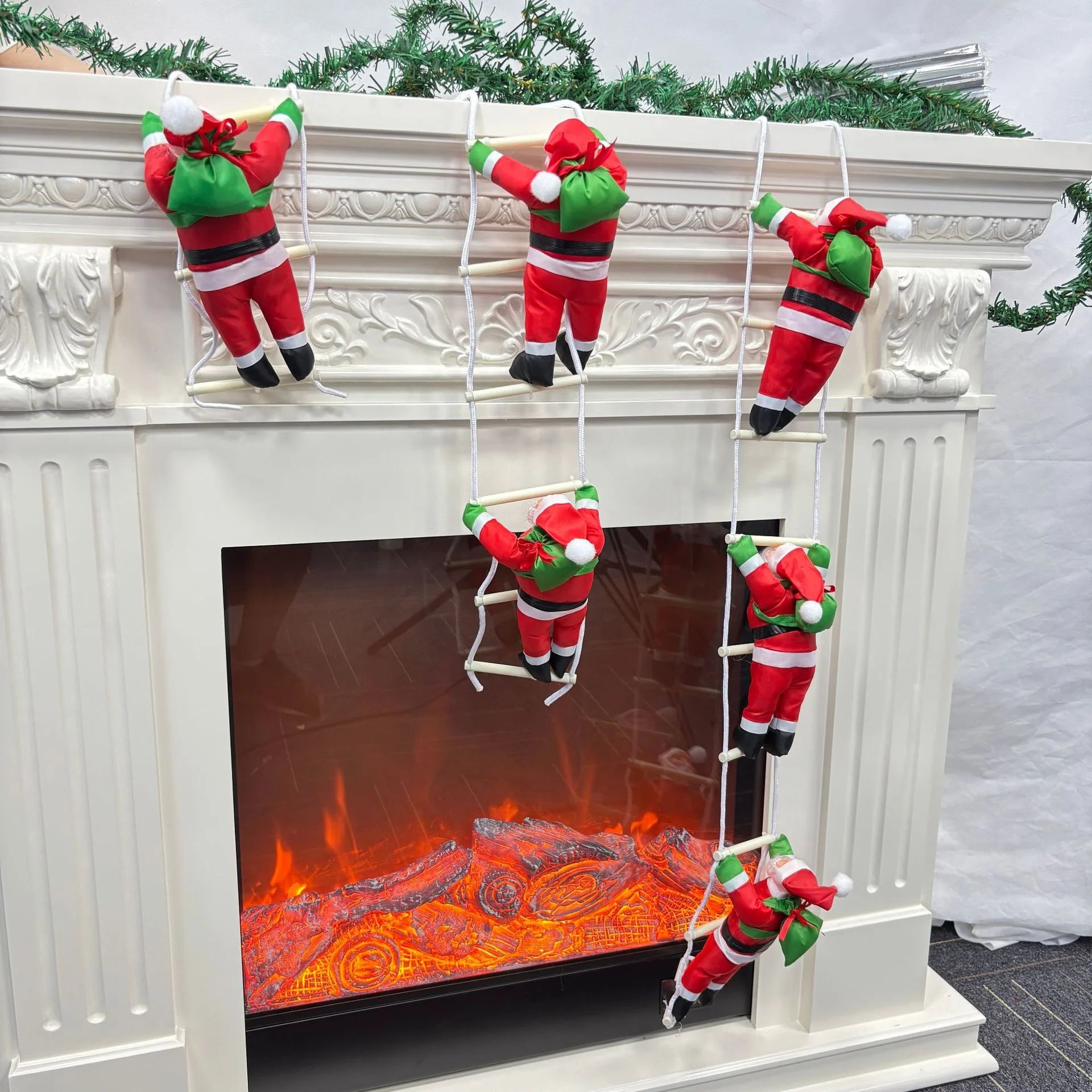 Climbing Ladder Rope Santa Doll Xmas Hanging Ornament Window Showcase Qme