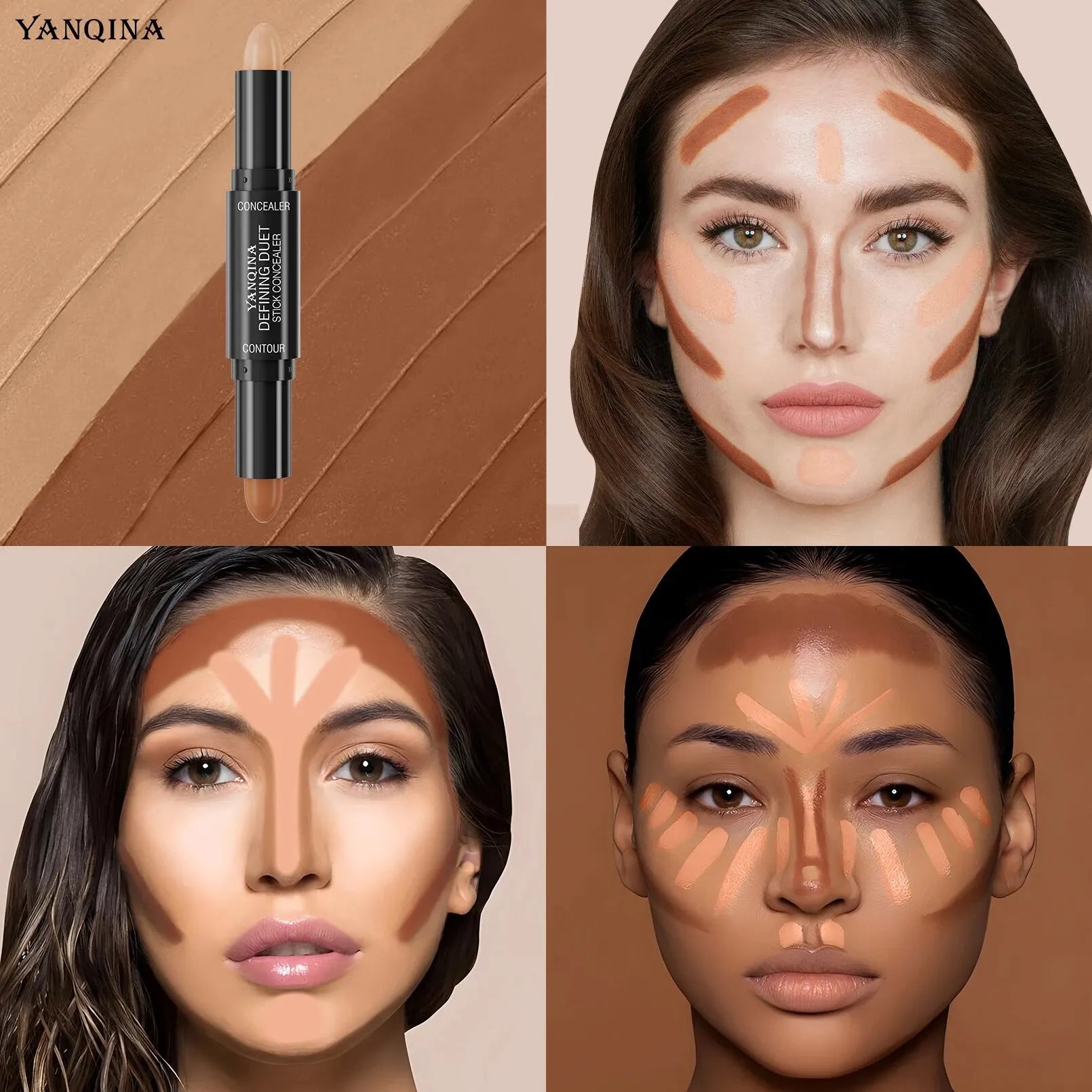 Contour Stick Duo, Double-Ended Highlight and Shadow Cream, Waterproof Full Coverage Concealer, Natural Finish Makeup for All Sk Qme