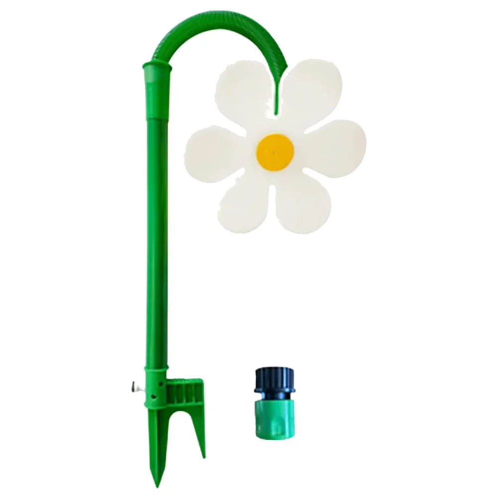 NEW Crazy Spin Sprinkler Flower Shape Dancing Daisy Sprinklers 360 Rotating Water Spray for Yard Lawn Watering Garden Decor Qme 1PCS White
