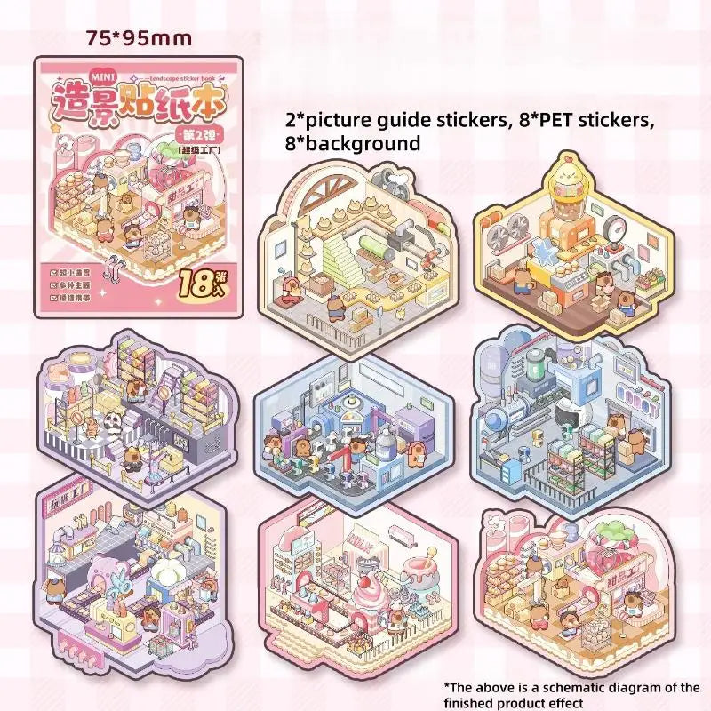 Mini Scenery Sticker Book DIY Handbook Material Miniature Scene Qme A1