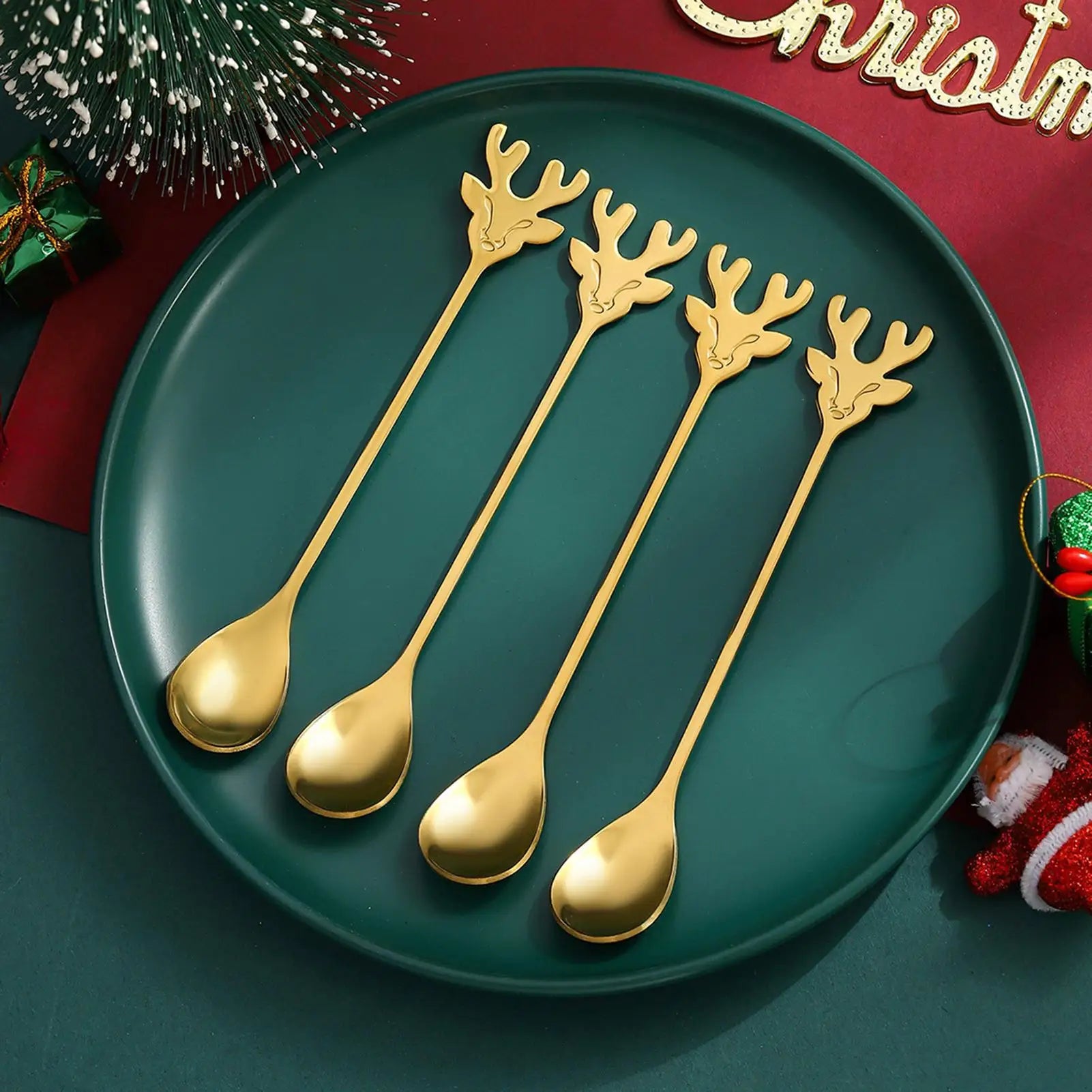 Coffee Stir Spoons Christmas Stainless Steel 4 Decorative Teaspoons Qme