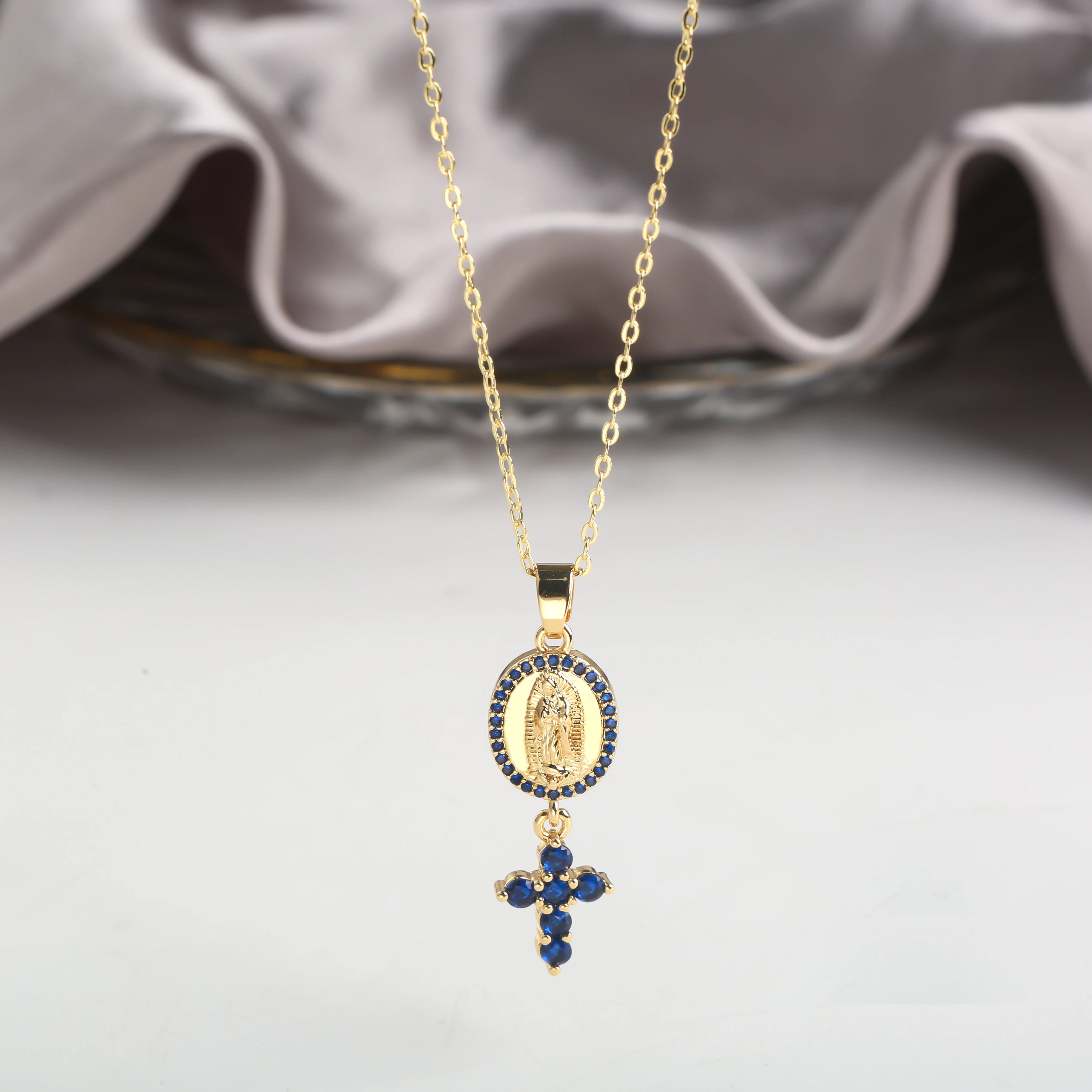 6 Design Cute Female Crystal Zircon Necklace Classic St Jude Cross